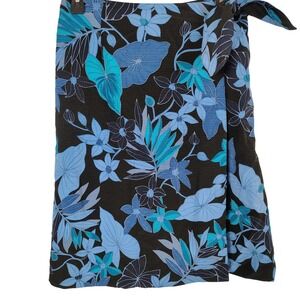 Sage‎ Harbor Womens S Floral Faux Wrap Skirt Blue Tropical Botanical Resortwear